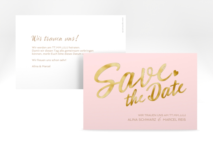 Save the Date-Karte Glam A6 Karte quer rosa gold