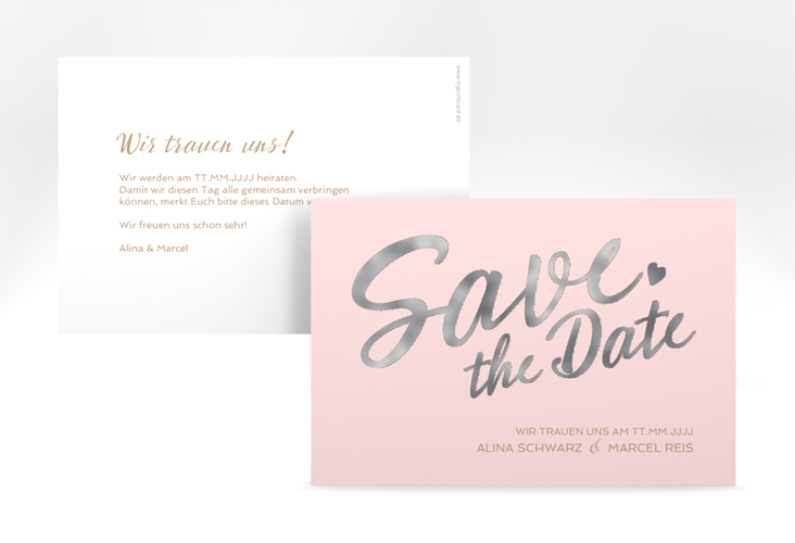Save the Date-Karte Glam A6 Karte quer rosa silber
