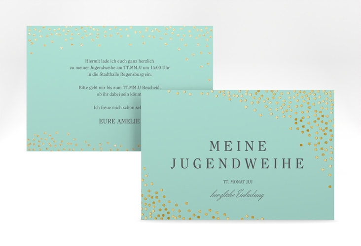 Einladung Jugendweihe Glossa A6 Karte quer mint gold