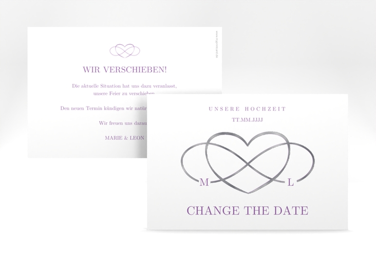 Change the Date-Karte Infinity A6 Karte quer lila silber