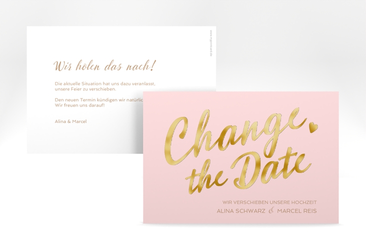 Change the Date-Karte Glam A6 Karte quer rosa gold