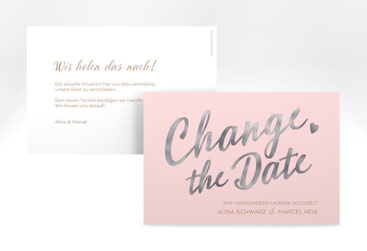 Change the Date-Karte Glam A6 Karte quer rosa silber