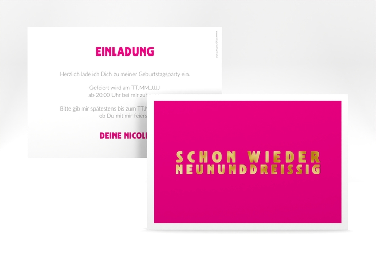 Einladung 40. Geburtstag Gag A6 Karte quer pink gold