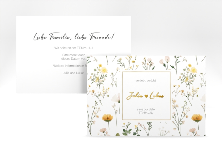 Save the Date-Karte Blumenwiese A6 Karte quer bunt gold