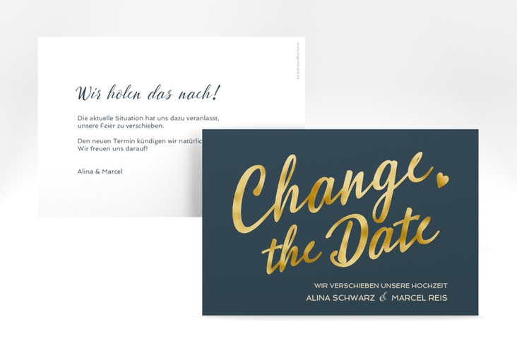 Change the Date-Karte Glam A6 Karte quer blau gold