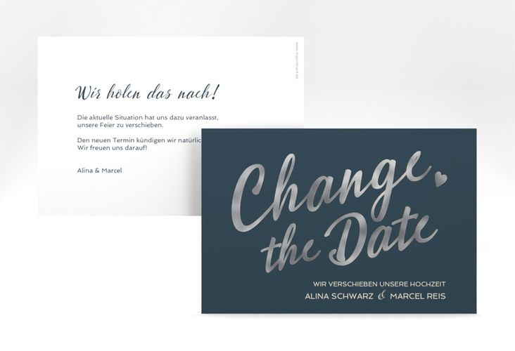 Change the Date-Karte Glam A6 Karte quer blau silber