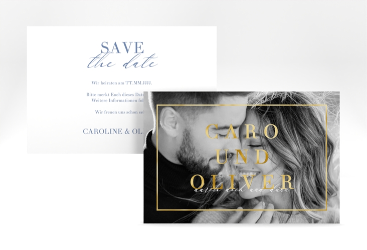Save the Date-Karte Moment A6 Karte quer blau gold