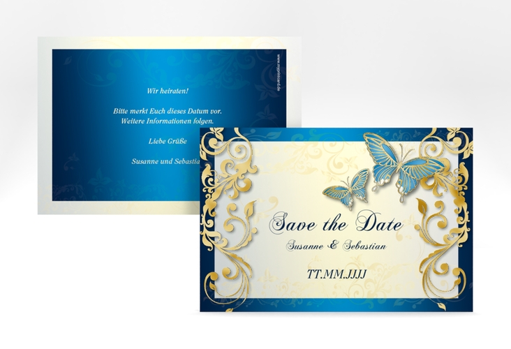 Save the Date-Karte Hochzeit Toulouse A6 Karte quer blau gold