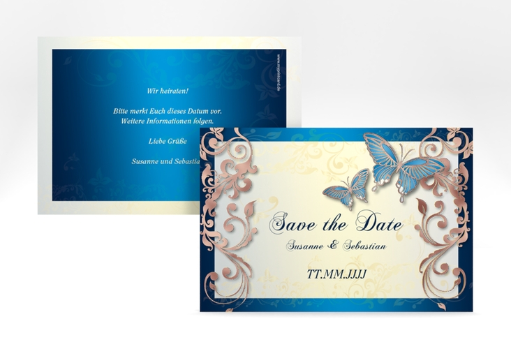 Save the Date-Karte Hochzeit Toulouse A6 Karte quer blau rosegold