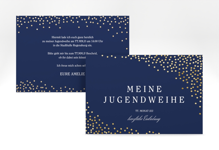 Einladung Jugendweihe Glossa A6 Karte quer blau gold