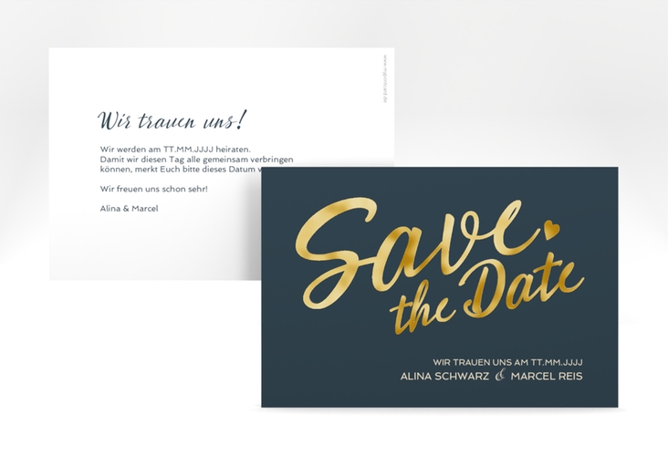 Save the Date-Karte Glam A6 Karte quer blau gold