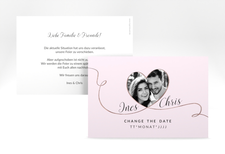 Change the Date-Karte Hochzeit Dolce A6 Karte quer rosa rosegold