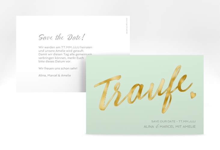 Save the Date-Karte Traufe A6 Karte quer mint gold