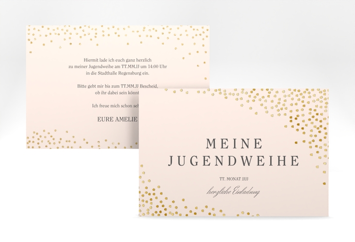 Einladung Jugendweihe Glossa A6 Karte quer rosa gold