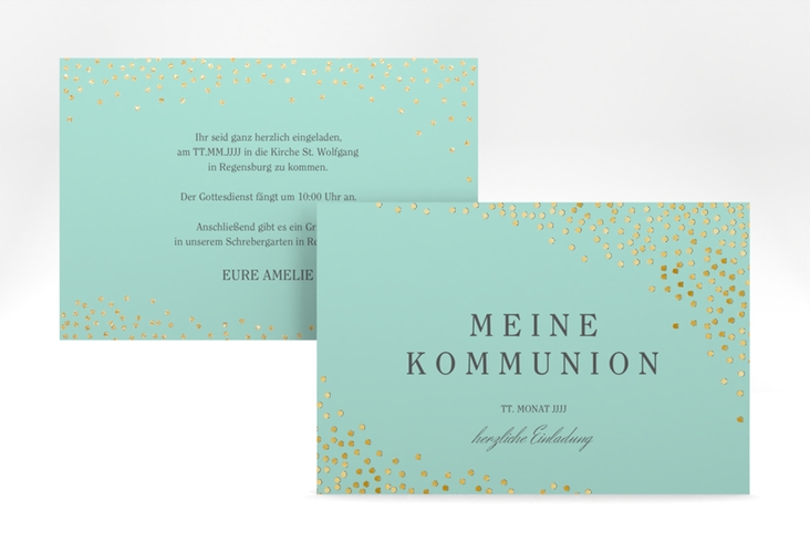 Einladung Kommunion Glanzvoll A6 Karte quer mint gold
