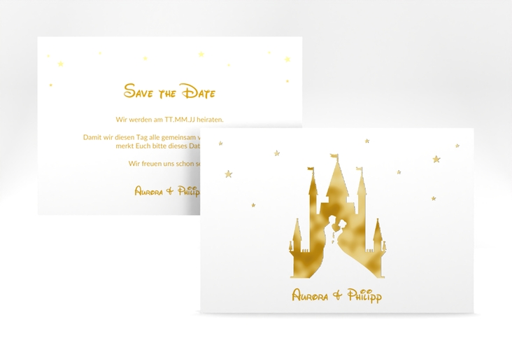 Save the Date-Karte Castle A6 Karte quer gold gold