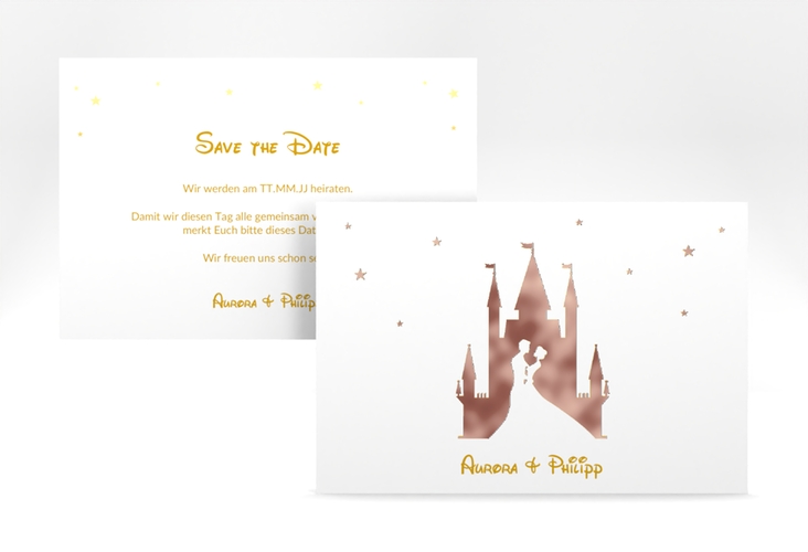 Save the Date-Karte Castle A6 Karte quer gold rosegold