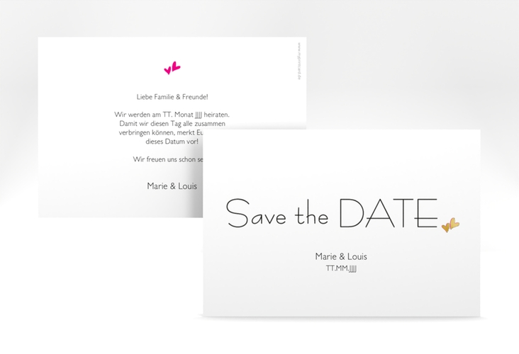 Save the Date-Karte Hochzeit Twohearts A6 Karte quer pink gold