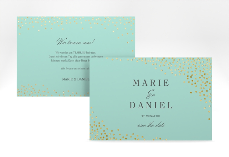 Save the Date-Karte Glitter A6 Karte quer mint gold