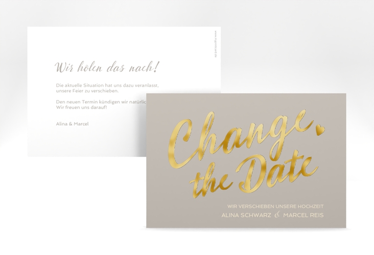 Change the Date-Karte Glam A6 Karte quer grau gold