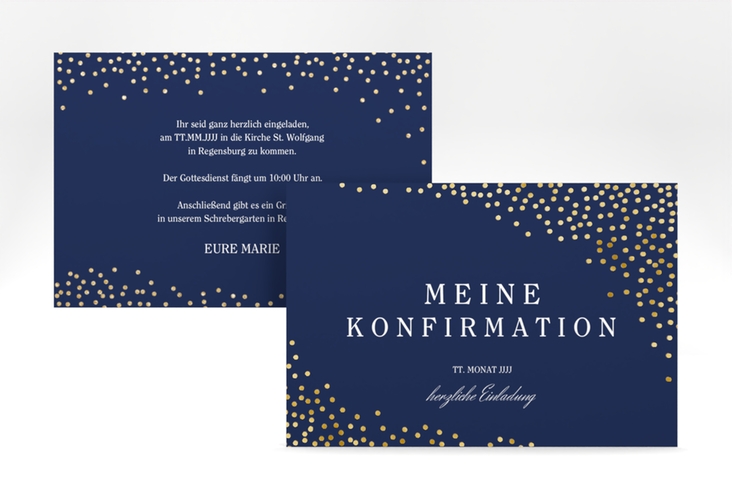 Einladung Konfirmation Glossy A6 Karte quer blau gold