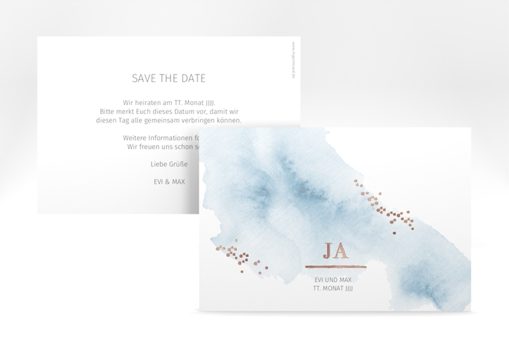 Save the Date-Karte Pastell A6 Karte quer blau rosegold