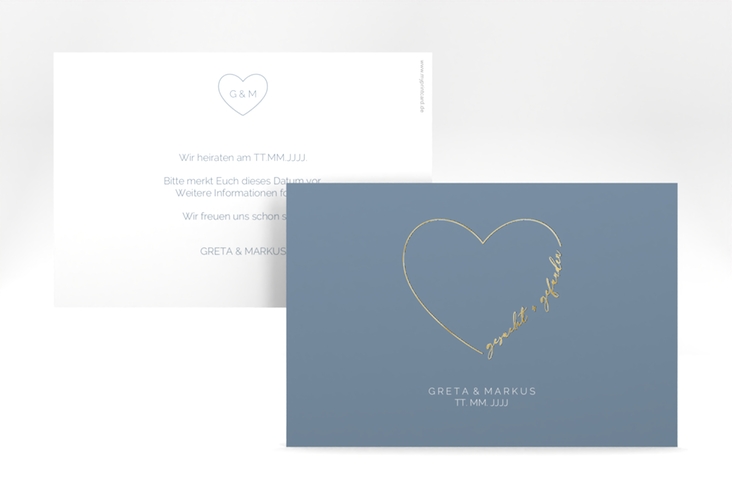 Save the Date-Karte Lebenstraum A6 Karte quer blau gold