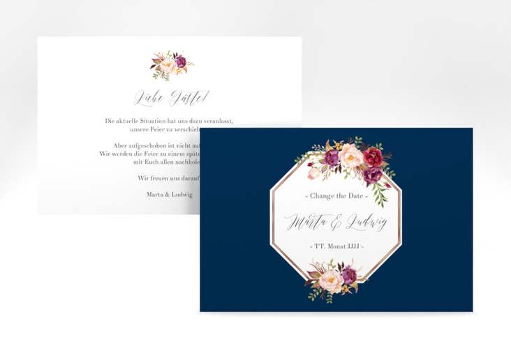 Change the Date-Karte Prachtvoll A6 Karte quer blau rosegold