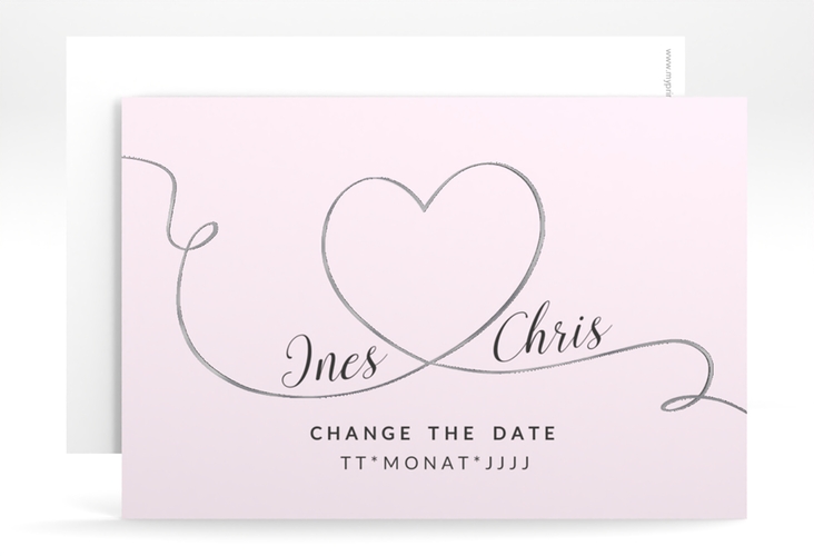 Change the Date-Karte Hochzeit Dolce A6 Karte quer rosa silber