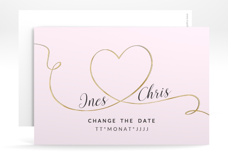 Change the Date-Karte Hochzeit Dolce A6 Karte quer rosa gold