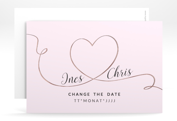 Change the Date-Karte Hochzeit Dolce A6 Karte quer rosa rosegold