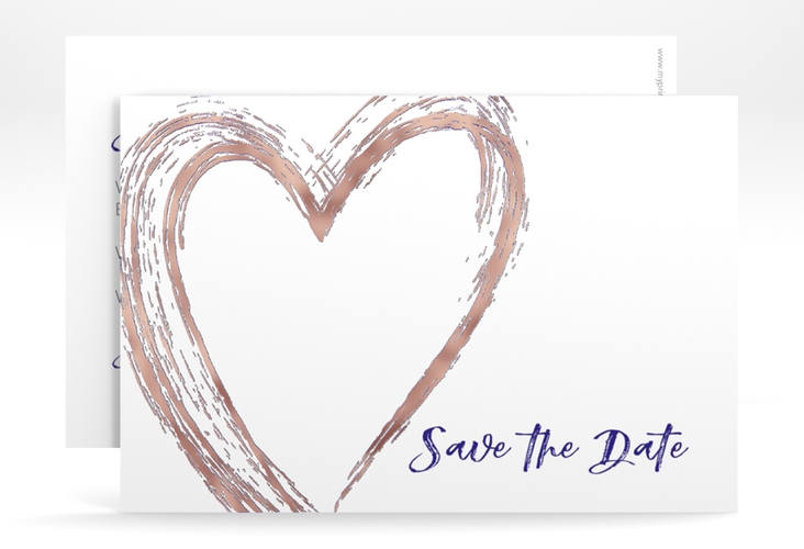 Save the Date-Karte Liebe A6 Karte quer blau rosegold