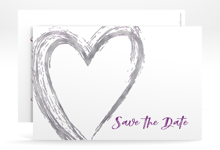 Save the Date-Karte Liebe A6 Karte quer lila silber