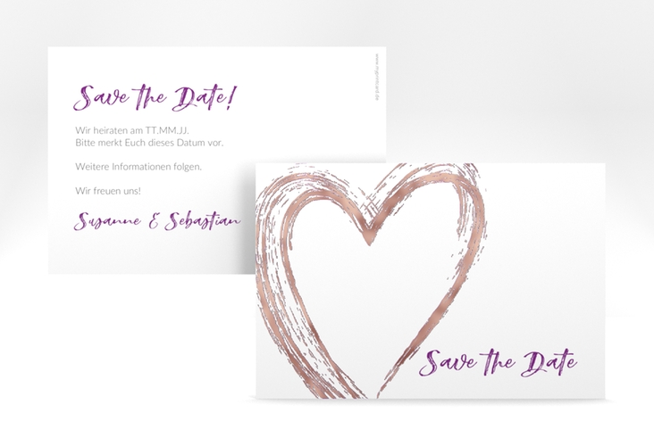 Save the Date-Karte Liebe A6 Karte quer lila rosegold