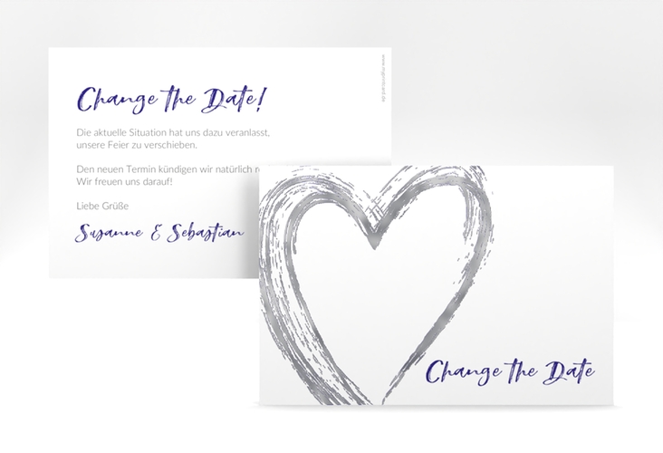 Change the Date-Karte Liebe A6 Karte quer blau silber