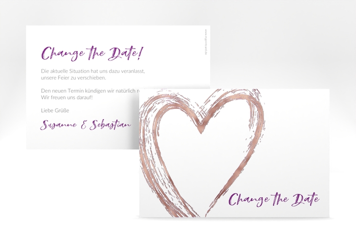 Change the Date-Karte Liebe A6 Karte quer lila rosegold