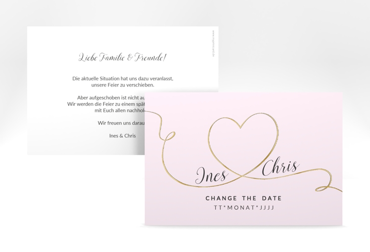 Change the Date-Karte Hochzeit Dolce A6 Karte quer rosa gold