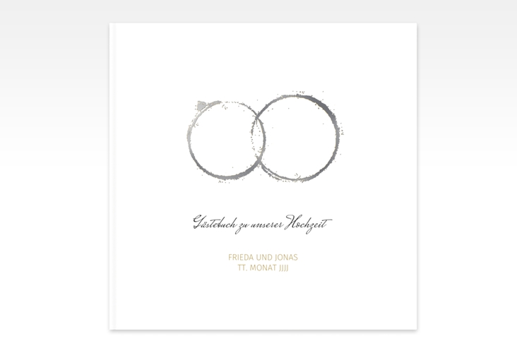 Gästebuch Creation Hochzeit Trauringe 20 x 20 cm, Hardcover gold silber minimalistisch gestaltet mit zwei Eheringen