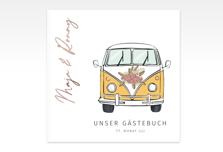 Gästebuch Creation Hochzeitsbulli 20 x 20 cm, Hardcover gelb rosegold