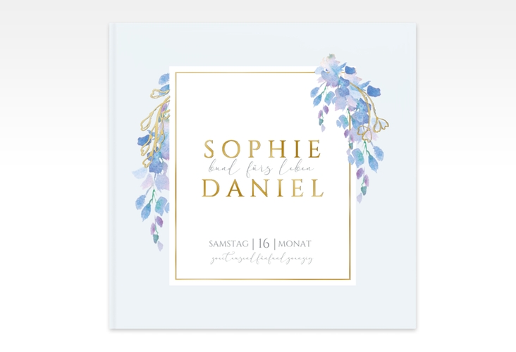 Gästebuch Creation Hochzeit Blauregen 20 x 20 cm, Hardcover blau gold mit Wisteria-Blüten