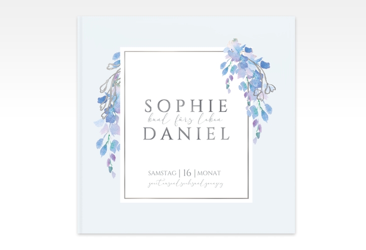 Gästebuch Creation Hochzeit Blauregen 20 x 20 cm, Hardcover blau silber mit Wisteria-Blüten