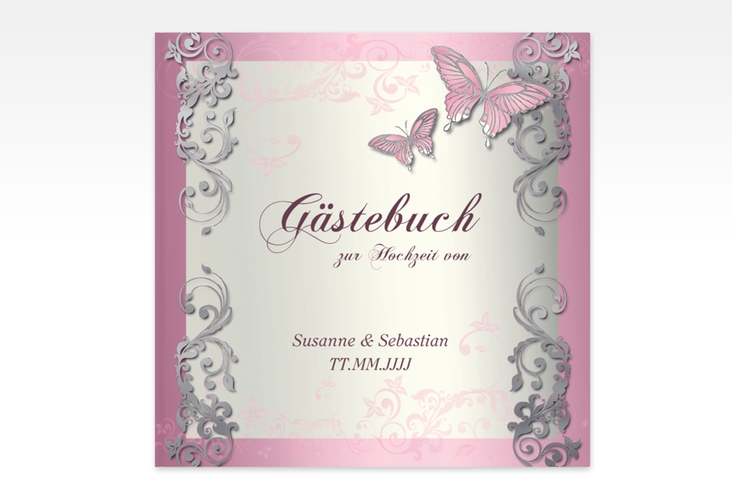 Gästebuch Creation Toulouse 20 x 20 cm, Hardcover rosa silber romantisch mit Schmetterlingen