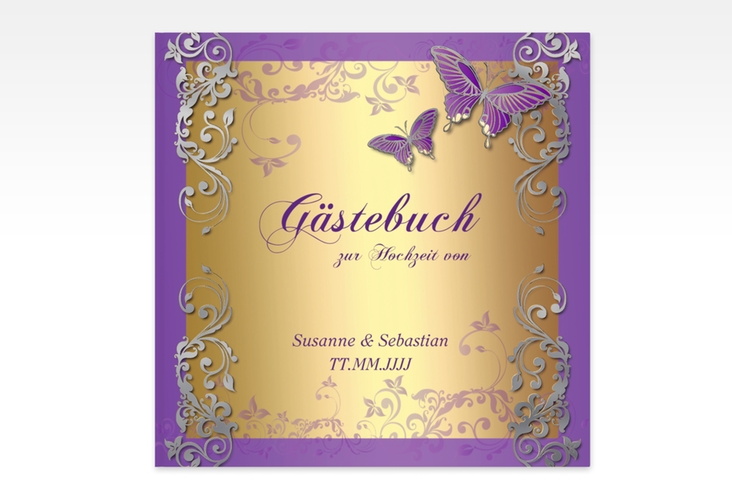 Gästebuch Creation Toulouse 20 x 20 cm, Hardcover lila silber romantisch mit Schmetterlingen