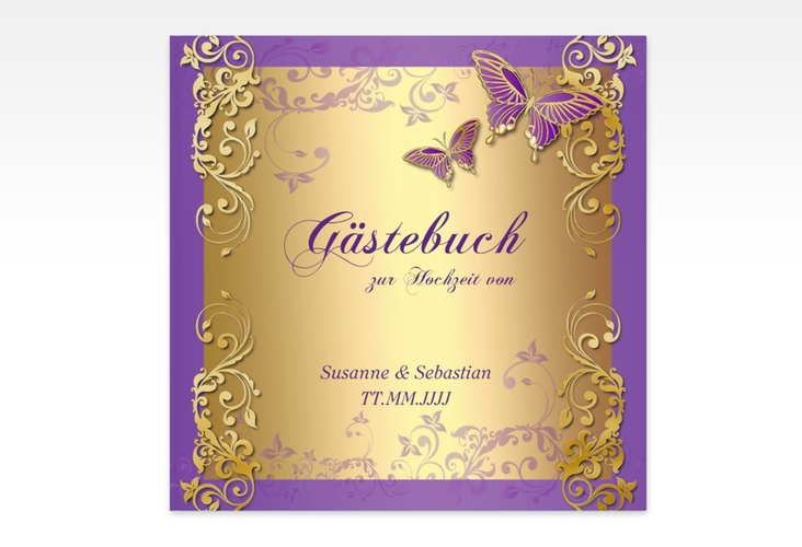 Gästebuch Creation Toulouse 20 x 20 cm, Hardcover lila gold romantisch mit Schmetterlingen