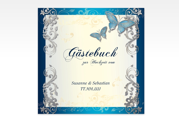 Gästebuch Creation Toulouse 20 x 20 cm, Hardcover blau silber romantisch mit Schmetterlingen