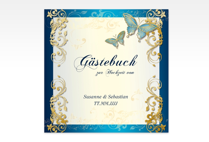 Gästebuch Creation Toulouse 20 x 20 cm, Hardcover blau gold romantisch mit Schmetterlingen
