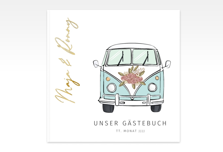 Gästebuch Creation Hochzeitsbulli 20 x 20 cm, Hardcover blau gold