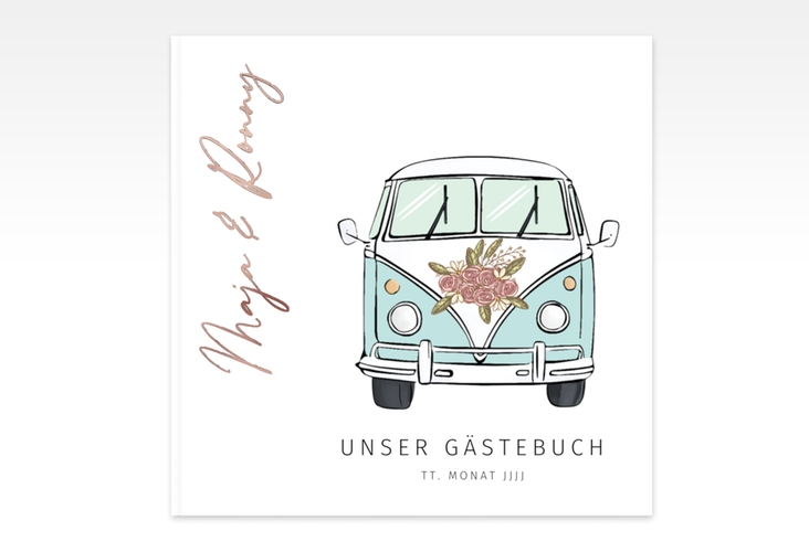 Gästebuch Creation Hochzeitsbulli 20 x 20 cm, Hardcover blau rosegold