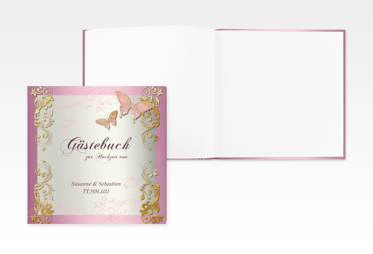 Gästebuch Creation Toulouse 20 x 20 cm, Hardcover rosa gold romantisch mit Schmetterlingen