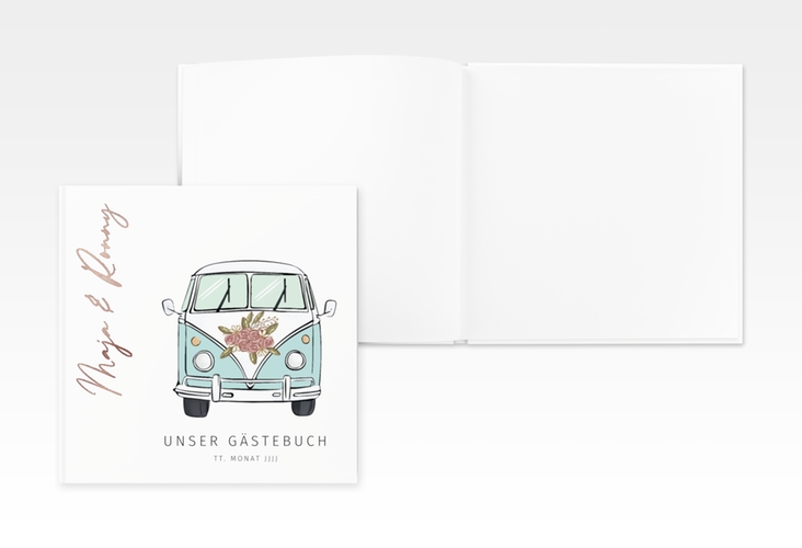 Gästebuch Creation Hochzeitsbulli 20 x 20 cm, Hardcover blau rosegold